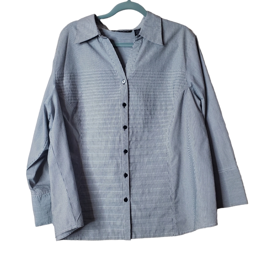 Zac & Rachel Tuxedo Striped Shirt Button Down Womens 3X Gray & White Ple…